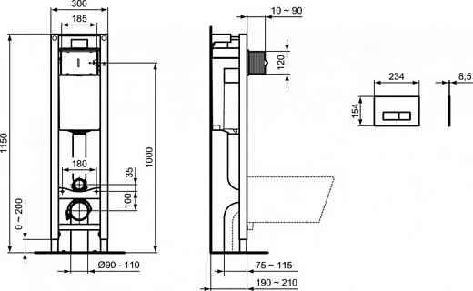 Инсталляция Ideal Stanadard PROSYS ECO FRAME M для подвесных унитазов с панелью смыва, E2332AA