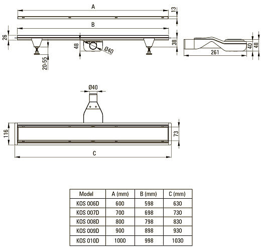 Душевой лоток с решеткой Deante GOLD BR KOS_R07D брашированное золото