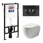 Инсталляция Bettoserb Sava Fix Slim с безободковым унитазом Ceramicanova Mia Rimless сиденье микролифт, сантехфарфор, клавиша смыва, SET40006467/CN1805