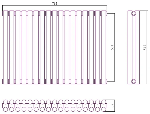 Радиатор стальной трубчатый Сунержа Эстет-11, ширина 80 см, высота 50 см, 17 секций, боковое подключение, хром, 00-0302-5017
