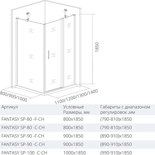Душевая дверь Good Door Fantasy WTW-130-С-CH, 130 х 185 см, стекло прозрачное, профиль хром, ФА00027