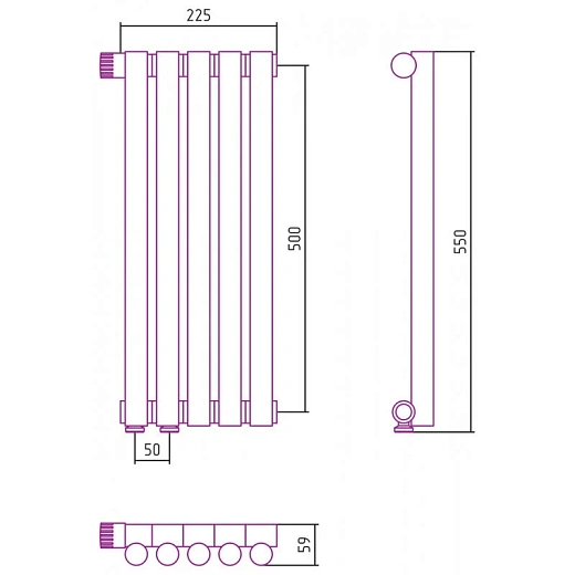 Радиатор трубчатый Сунержа Эстет-1 EU50, 5 секций, левое/правое нижнее подключение, цвет золото, 03-0310-5005/03-0311-5005