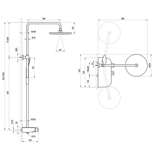 Душевая стойка Ravak Termo 300 TE 094.02/150 с термостатом и полочкой, черный Душевая стойка Ravak Termo 300 TE 094.02/150 с термостатом и полочкой, черный