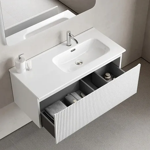 Тумба под раковину Sancos SNOB R 1.0, SNR1.0100LW/SNR1.0100RW, 100 см, подвесная, чаша левая/правая, Bianco