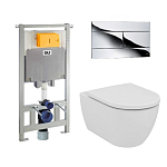 Комплект: инсталляция OLI 80 + клавиша смыва Slim хром + унитаз подвесной Ideal Standard Ellisse rimless с сиденьем Soft-Close, 885111+659044+T569201 Комплект: инсталляция OLI 80 + клавиша смыва Slim хром + унитаз подвесной Ideal Standard Ellisse rimless с сиденьем Soft-Close, 885111+659044+T569201