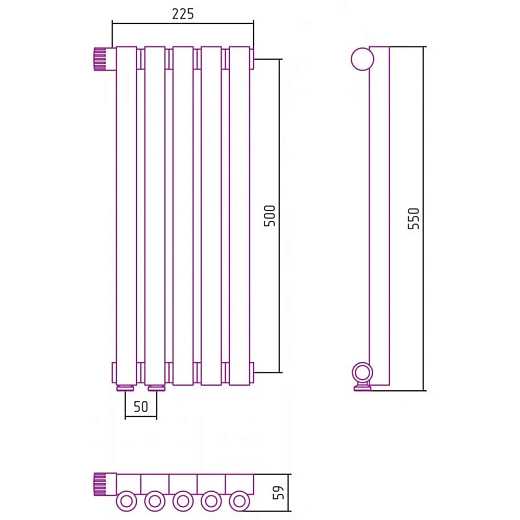 Радиатор трубчатый Сунержа Эстет-0 EU50, 5 секций, нижнее подключение левое/правое, цвет золото, 03-0320-5005/03-0321-5005