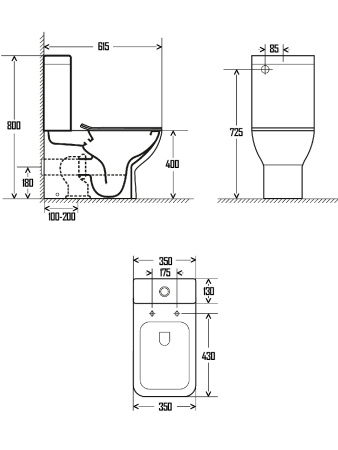 AQM1004 Унитаз AQUAme напольный Rimless с сиденьем SoftClose, горизонтальный выпуск. 615x350x410мм AQM1004 Унитаз AQUAme напольный Rimless с сиденьем SoftClose, горизонтальный выпуск. 615x350x410мм