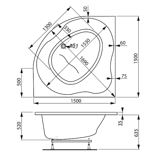 Акриловая ванна VAGNERPLAST PLEJADA 150x150