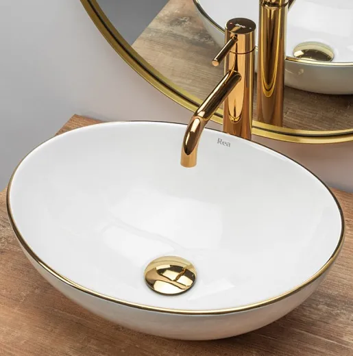 Умывальник Rea Sofia Gold Edge 41х34 белый/золото, REA-U3287