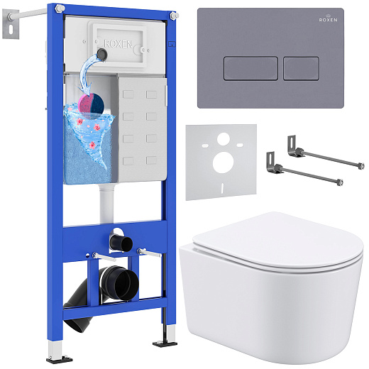 Комплект инсталляции с унитазом 6 в 1 Roxen StounFix Dual Fresh 966808 (состоит из: 710200, Caspia 410280DG, 530120-01)