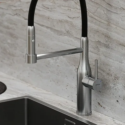 Смеситель для кухонной мойки Sancos Pride SC4011BNG, с гибким изливом, цвет нержавеющая сталь