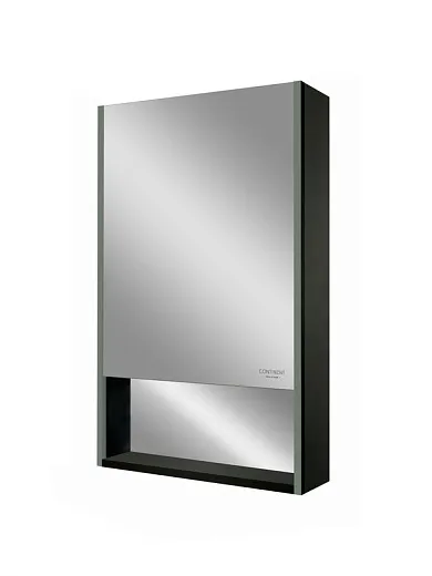 Зеркальный шкаф Filit Black 600х800 левый, лента в алюминиевом профиле, датчик движения (с функцией изменения яркости), розетка, логотип "Continent", открытая зеркальная ниша МВК188