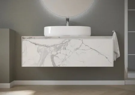 Тумба под раковину Sancos Stone 120, подвесная, Statuario White (белый мрамор), ST120SV