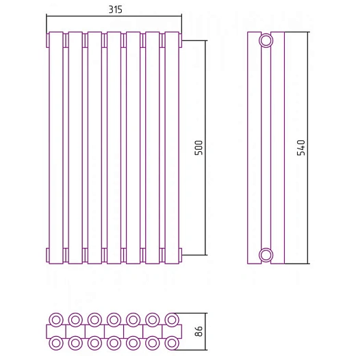 Радиатор трубчатый Сунержа Эстет-00, 7 секций, боковое подключение, цвет золото, 03-0332-5007 Радиатор трубчатый Сунержа Эстет-00, 7 секций, боковое подключение, цвет золото, 03-0332-5007