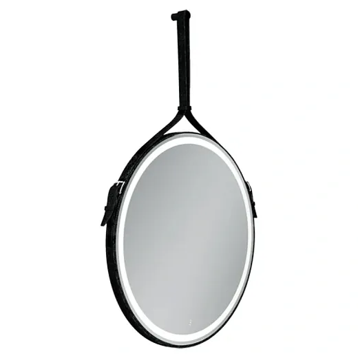 Зеркало Sancos Dames DA650 65, с подсветкой, ремень из натуральной кожи черного цвета, 65 х 65 см