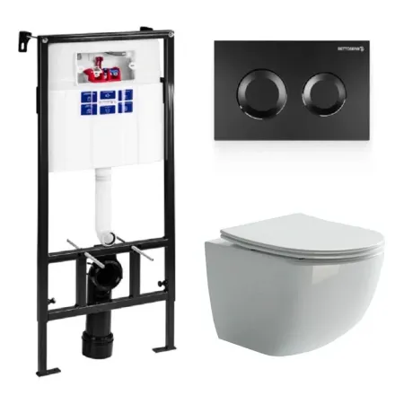 Инсталляция Bettoserb Sava Fix Slim с безободковым унитазом Ceramicanova Forma Rimless, сиденье микролифт, сантехфарфор, клавиша смыва, SET40006467/CN3009