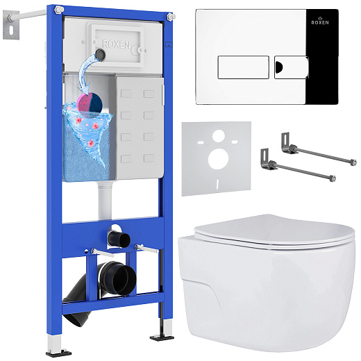 Комплект инсталляции с унитазом 6 в 1 Roxen StounFix Dual Fresh 593355 (состоит из: 710200, Caspia 410280CH, 530155-01)