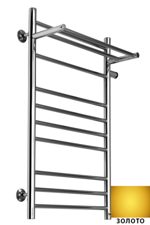Полотенцесушитель Ростела Свирель V+ боковое подключение 1" правый 50x100 11 перекладин с полкой золото Полотенцесушитель Ростела Свирель V+ боковое подключение 1" правый 50x100 11 перекладин с полкой золото