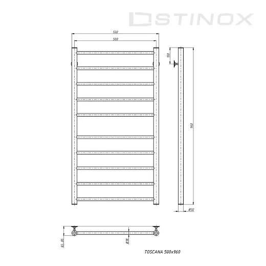 Полотенцесушитель водяной Stinox Toscana 500x1000 белый матовый
