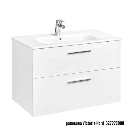 Тумба под раковину Roca Victoria 80см, 78.5x45.3x51.5 мм, с 2 ящиками, белый глянец, 857470806