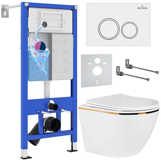 Комплект инсталляции с унитазом 6 в 1 Roxen StounFix Dual Fresh 728092 (состоит из: 710200, Santi 410260W, 530110-01G)