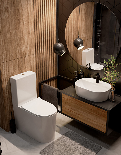 AQM1001 Унитаз AQUAme напольный Rimless c сиденьем SoftClose, горизонтальный выпуск. 670x360x445мм