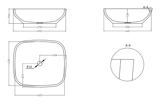 1102108G Раковина накладная Salini GLORIA 08 (S-Sense, глянцевый) 50x45 см