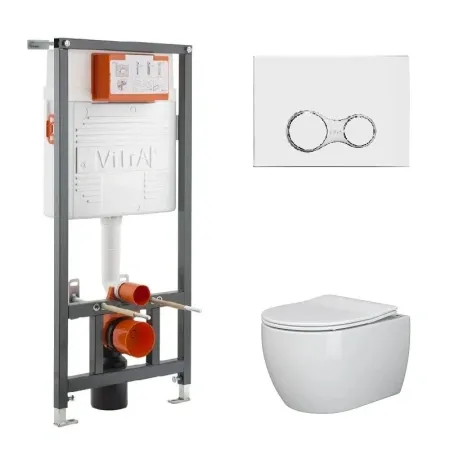 Инсталляция Vitra Rapid, с безободковым унитазом Ceramicanova Play Rimless, сиденье микролифт, сантехфарфор, клавиша смыва, 742-5800-01/CN3001/740-0480