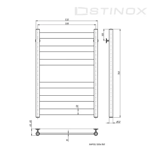 Полотенцесушитель водяной Stinox Napoli 500x800 1 дюйм чёрный матовый