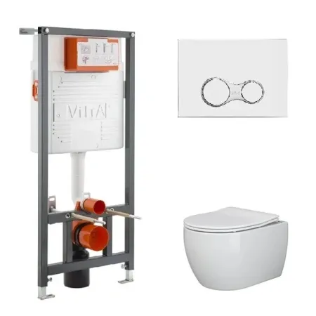 Инсталляция Vitra Rapid, с безободковым унитазом Ceramicanova Play Rimless, сиденье микролифт, сантехфарфор, клавиша смыва, 742-5800-01/CN3001/740-0480