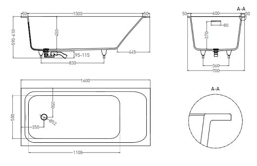 102115G Ванна Salini ORLANDA KIT 160x70 (S-Sense, глянцевый)