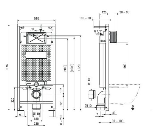 Комплект 6 в 1 Deante Peonia ZERO с инталляцией, унитазом и золотой клавишей