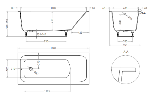 102027M Ванна Salini ORLANDA 170х75 (S-Stone, матовый)
