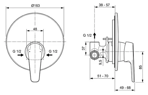 Смеситель Ideal Standard Cerafine Model O встраиваемый для душа, хром, A7192AA