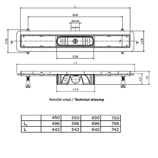 Душевой лоток 2в1 Pestan Confluo Fix Line 750, 13702933 хром матовый
