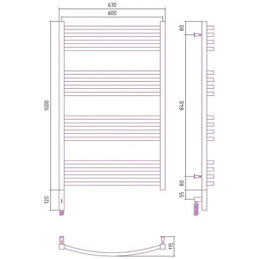 Полотенцесушитель электрический Сунержа Аркус 3.0, 1000x600, цвет шампань, 020-5704-1060/020-5705-1060