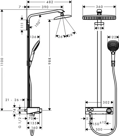 Душевая система Hansgrohe Raindance Select E 360 1jet ST Showerpipe 27288400, белый/хром
