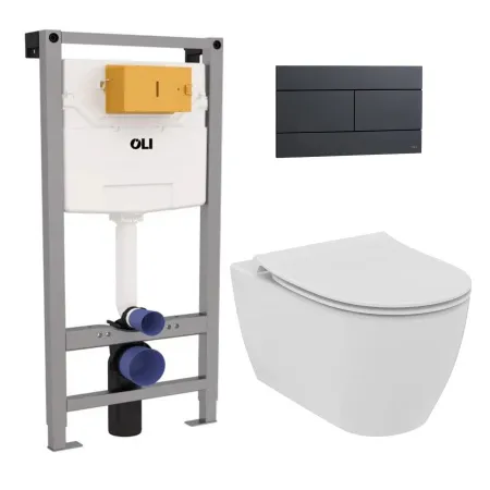 Комплект: инсталляция OLI 120 с кнопкой Slim чёрной soft-touch и унитаз подвесной Ideal Standard i.life O Tornado HydroTwist с тонким сиденьем Soft-Close