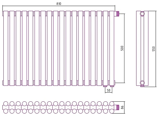 Радиатор стальной трубчатый Сунержа Эстет-11 EU50, ширина 80 см, высота 50 см, 18 секций, нижнее подключение левое EU50/правое EU50, хром, 00-0312-5018