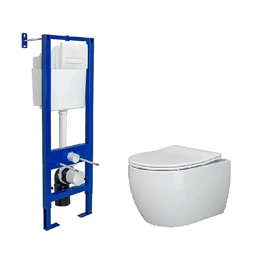 Инсталляция Berges Atom Line, с безободковым унитазом Ceramicanova Play Rimless, сиденье микролифт, сантехфарфор, клавиша смыва, 040339/CN3001