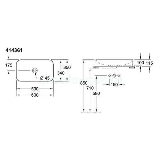 Умывальник накладной Villeroy&Boch Finion 60х35, 414361R1
