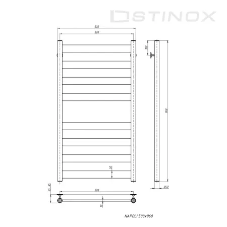 Полотенцесушитель водяной Stinox Napoli 500x1000 1 дюйм чёрный матовый