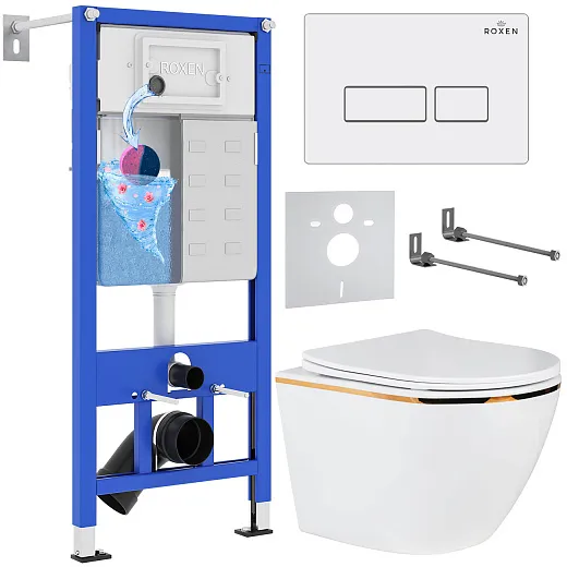 Комплект инсталляции с унитазом 6 в 1 Roxen StounFix Dual Fresh 850609 (состоит из: 710200, Caspia 410280W, 530110-01G)