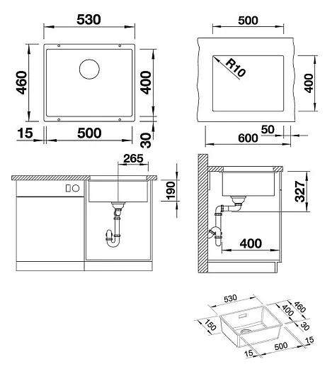 Мойка кухонная Blanco Subline 500 U антрацит