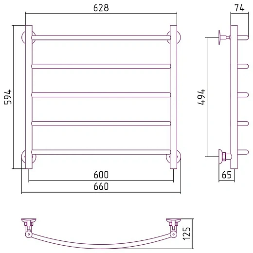 Полотенцесушитель водяной Стилье Версия-Н2, 60/60, 600x600, цвет белый, 12622-6060