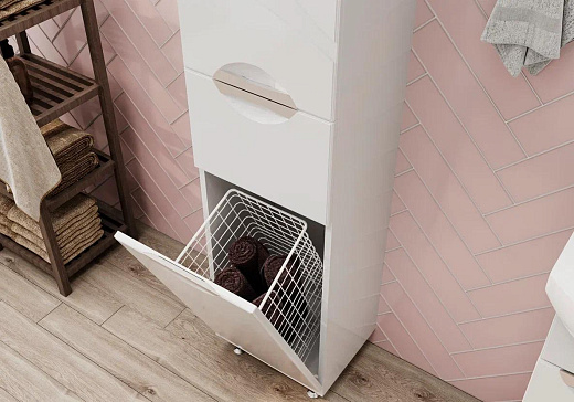 Пенал напольный Volna Adel 35 белый с бельевой корзиной