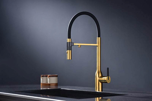 Смеситель PAULMARK MAGNETO ONE Ma213188-BG, брашированное золото, с гибким изливом