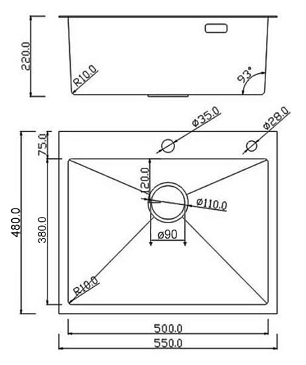 Кухонная мойка врезная Roxen Simple 55