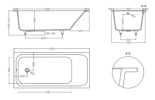 102015G Ванна Salini ORLANDA 160x70 (S-Sense, глянцевый)
