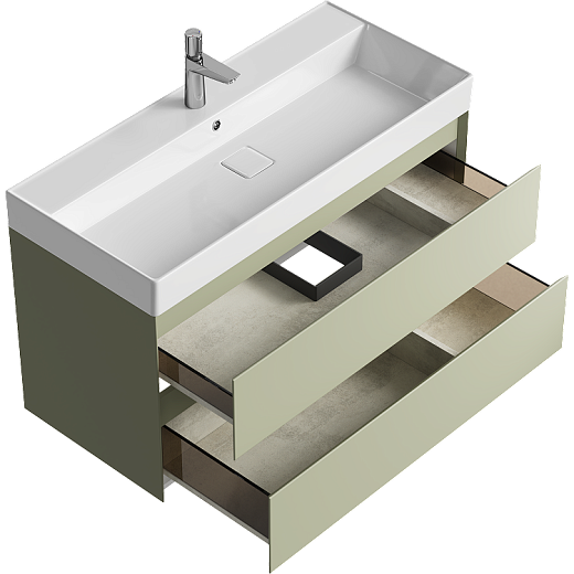 AQWELLA Geometria подвесная тумба с умывальником в комплекте 100 см, цвет зелёный матовый
